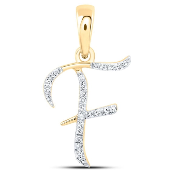 10kt Yellow Gold Womens Round Diamond F Initial Letter Pendant 1/12 Cttw