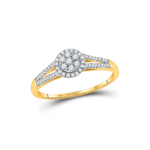 10kt Yellow Gold Womens Round Diamond Flower Cluster Ring 1/5 Cttw