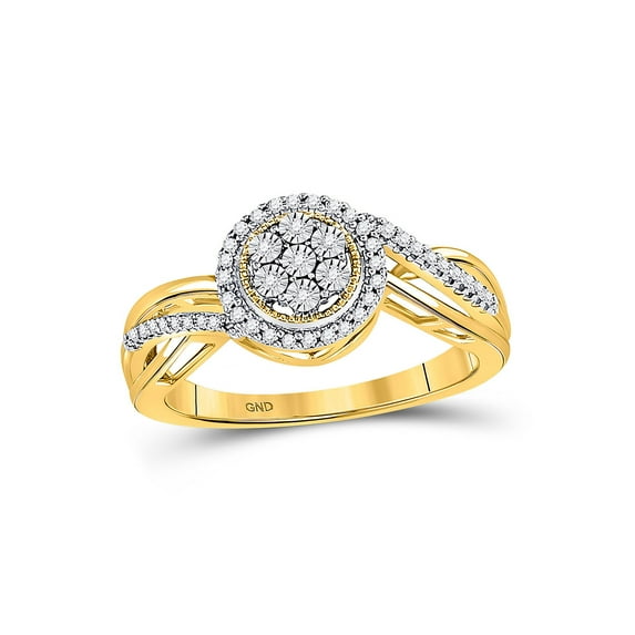 10kt Yellow Gold Womens Round Diamond Flower Cluster Ring 1/6 Cttw