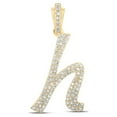thumbnail image 1 of 10kt Yellow Gold Womens Round Diamond H Cursive Initial Letter Pendant 3/8 Cttw, 1 of 1