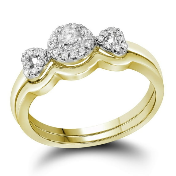 10kt Yellow Gold Womens Round Diamond Halo Bridal Wedding Engagement Ring Band Set 1/4 Cttw