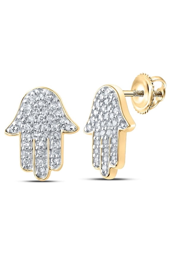 10kt Yellow Gold Womens Round Diamond Hamsa Earrings 1/5 Cttw