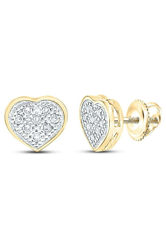 10kt Yellow Gold Womens Round Diamond Heart Cluster Earrings 1/20 Cttw