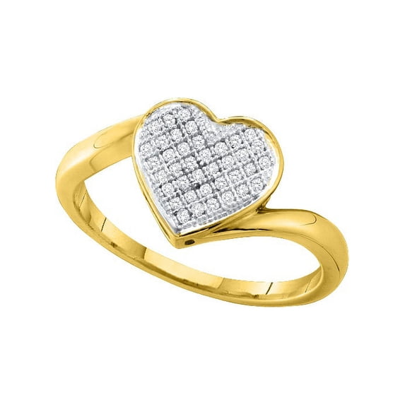 10kt Yellow Gold Womens Round Diamond Heart Cluster Love Ring 1/10 Cttw