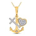thumbnail image 1 of 10kt Yellow Gold Womens Round Diamond Heart Cross Anchor Pendant 1/12 Cttw, 1 of 1