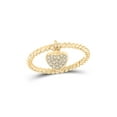 thumbnail image 1 of 10kt Yellow Gold Womens Round Diamond Heart Dangle Stackable Band Ring 1/10 Cttw, 1 of 1