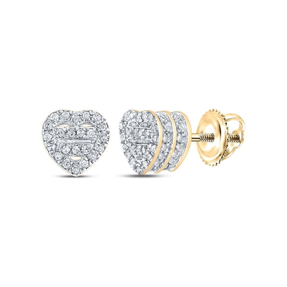 10kt Yellow Gold Womens Round Diamond Heart Earrings 1/3 Cttw