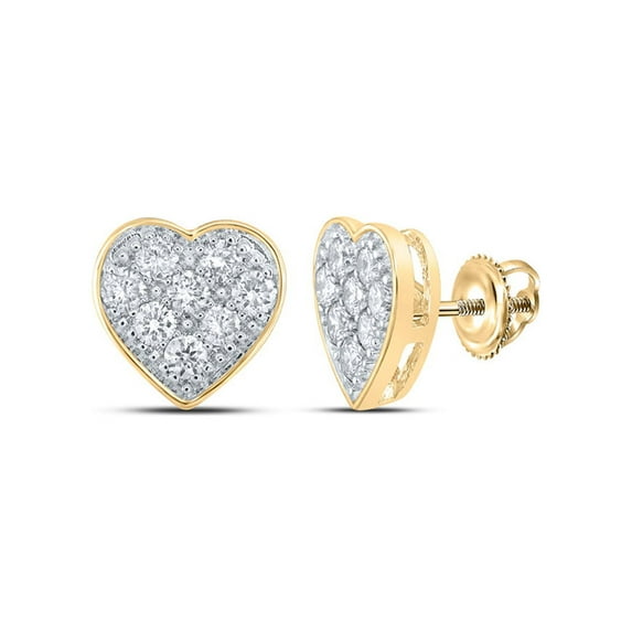 10kt Yellow Gold Womens Round Diamond Heart Earrings 1/3 Cttw