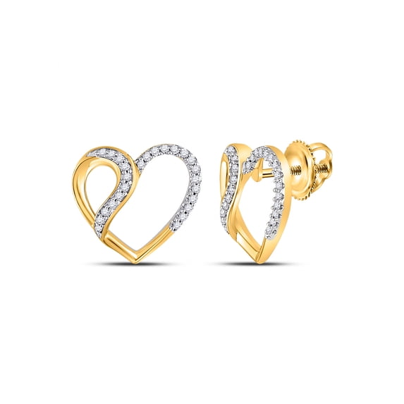 10kt Yellow Gold Womens Round Diamond Heart Earrings 1/6 Cttw