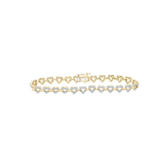 10kt Yellow Gold Womens Round Diamond Heart Fashion Bracelet 1-3/8 Cttw
