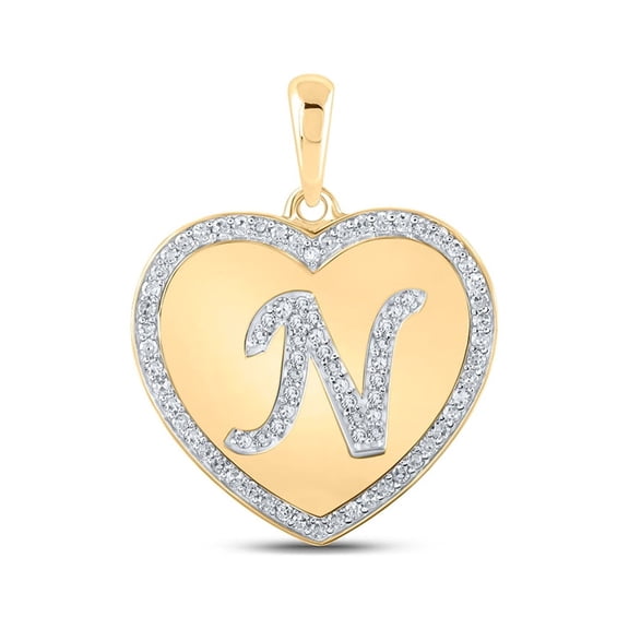 10kt Yellow Gold Womens Round Diamond Heart N Letter Pendant 1/4 Cttw