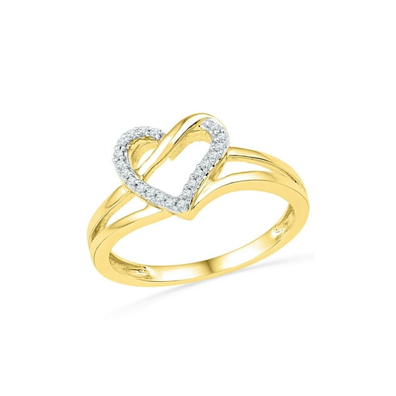 10kt Yellow Gold Womens Round Diamond Heart Outline Ring 1/20 Cttw