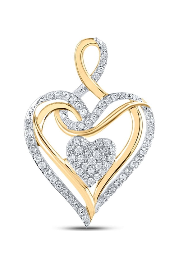 10kt Yellow Gold Womens Round Diamond Heart Pendant 1/5 Cttw