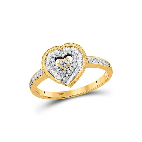 10kt Yellow Gold Womens Round Diamond Heart Ring 1/4 Cttw