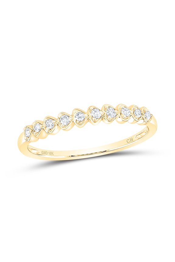 10kt Yellow Gold Womens Round Diamond Heart Stackable Band Ring 1/10 Cttw