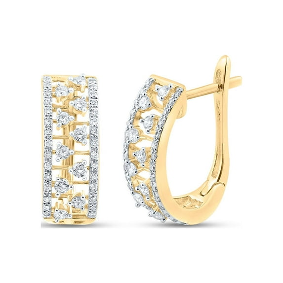 10kt Yellow Gold Womens Round Diamond Hoop Earrings 1/2 Cttw