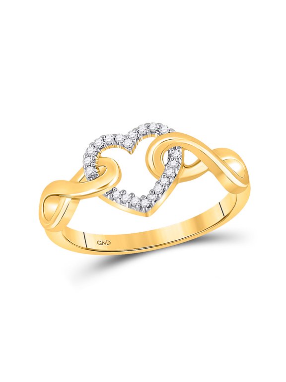 10kt Yellow Gold Womens Round Diamond Infinity Twist Heart Ring 1/10 Cttw