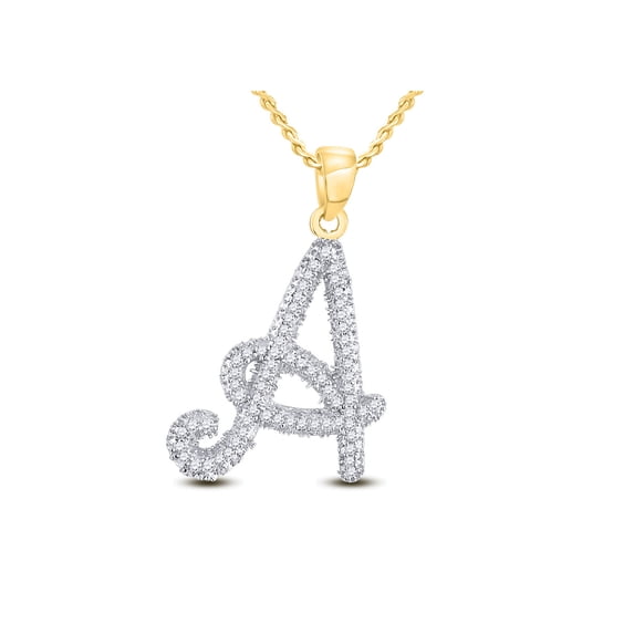 10kt Yellow Gold Womens Round Diamond Initial A Letter Pendant 1/6 Cttw