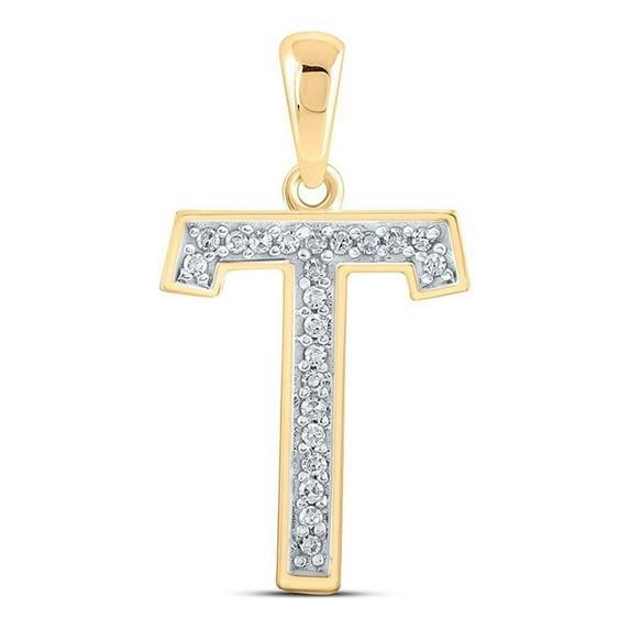 10kt Yellow Gold Womens Round Diamond Initial T Letter Pendant 1/20 Cttw