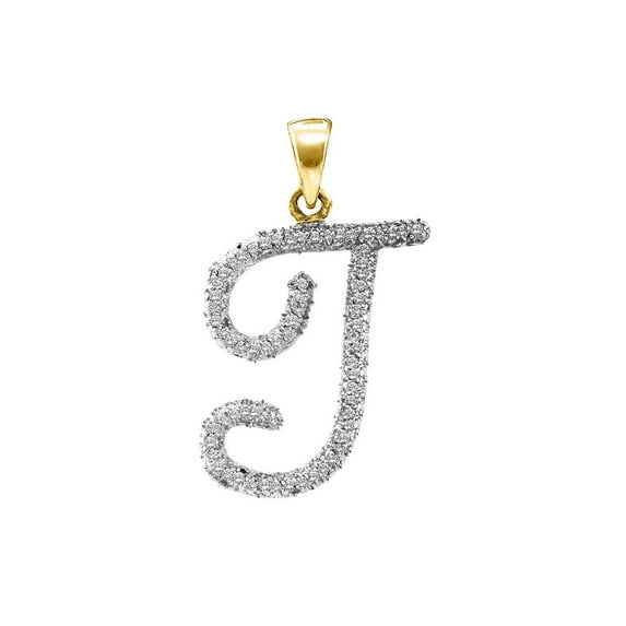 10kt Yellow Gold Womens Round Diamond Initial T Letter Pendant 1/6 Cttw