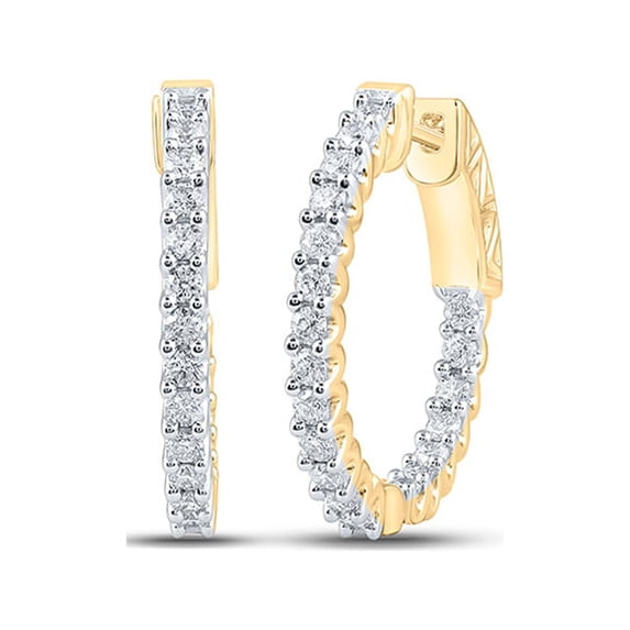 10kt Yellow Gold Womens Round Diamond Inside Outside Hoop Earrings 1 Cttw