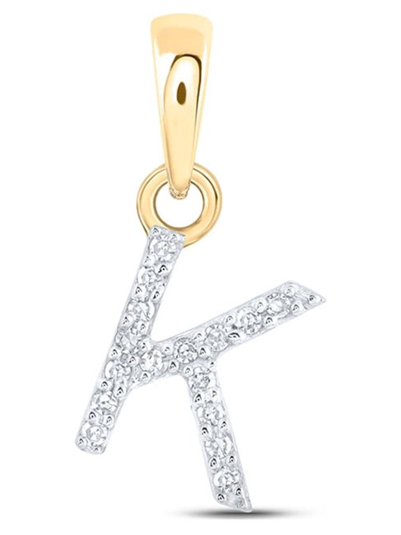 10kt Yellow Gold Womens Round Diamond K Initial Letter Pendant .03 Cttw