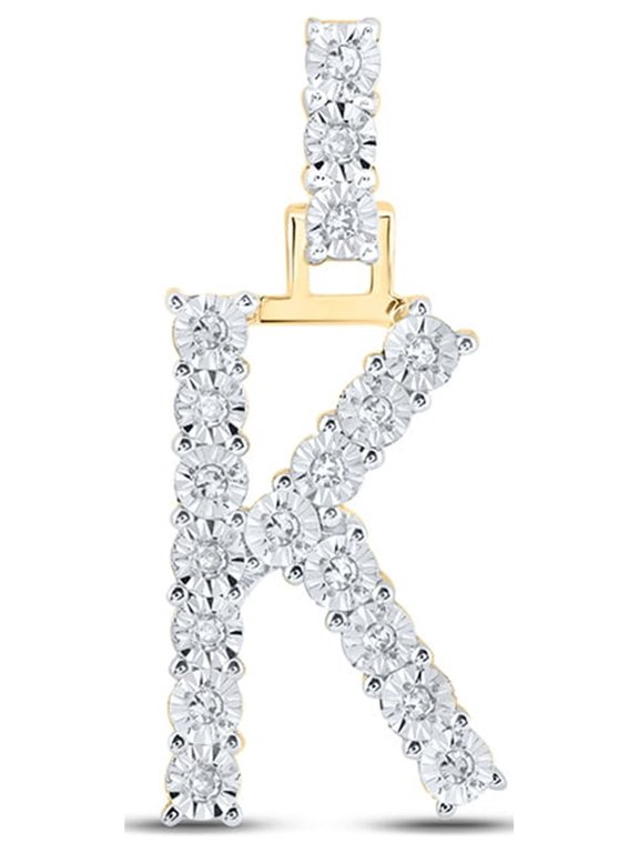 10kt Yellow Gold Womens Round Diamond K Initial Letter Pendant 1/10 Cttw