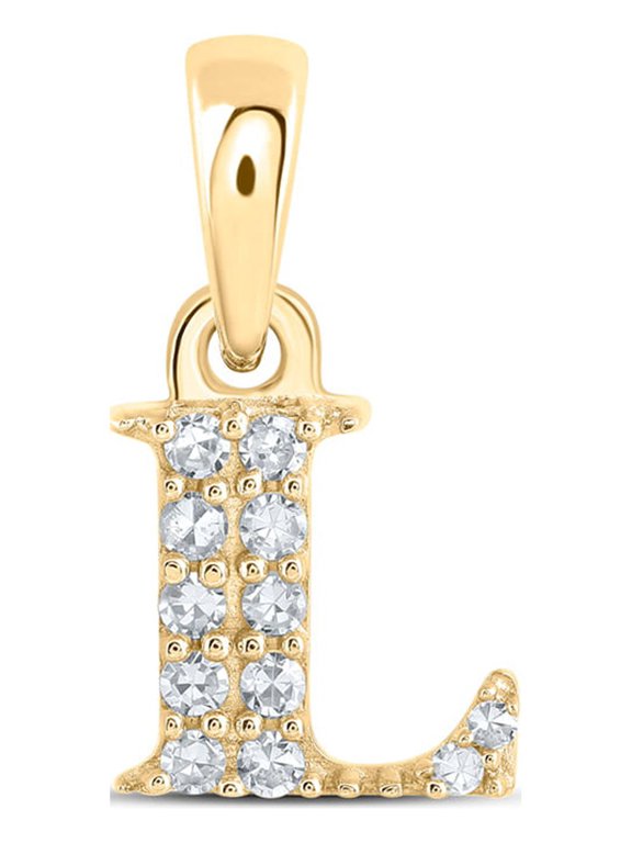 10kt Yellow Gold Womens Round Diamond L Initial Letter Pendant 1/20 Cttw