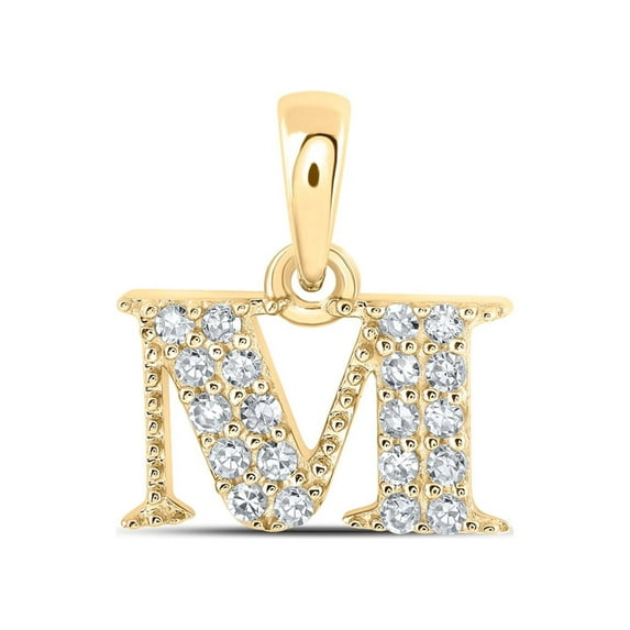 10kt Yellow Gold Womens Round Diamond M Initial Letter Pendant 1/10 Cttw