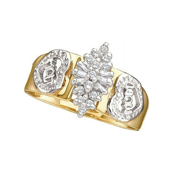 10kt Yellow Gold Womens Round Diamond Mom Mother Ring 1/8 Cttw