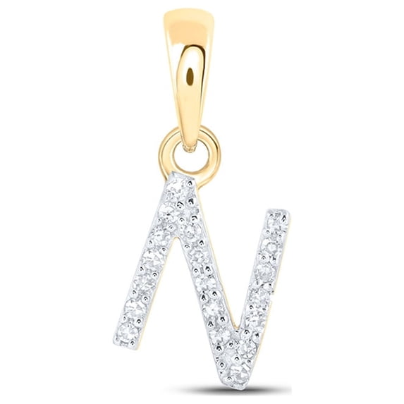 10kt Yellow Gold Womens Round Diamond N Initial Letter Pendant 1/20 Cttw