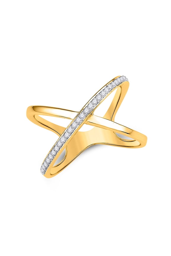 10kt Yellow Gold Womens Round Diamond Negative Space Crossover Band Ring 1/6 Cttw