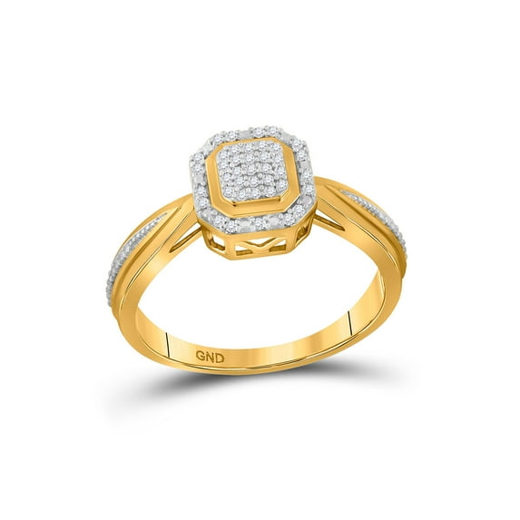 10kt Yellow Gold Womens Round Diamond Octagon Cluster Ring 1/10 Cttw