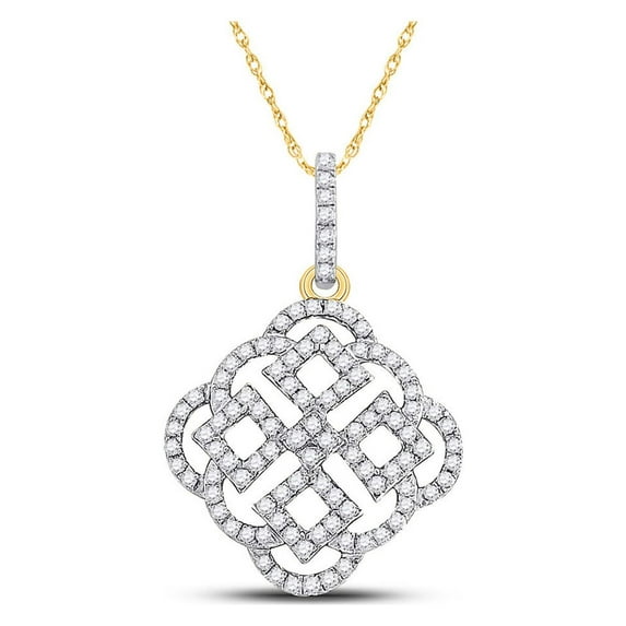 10kt Yellow Gold Womens Round Diamond Offset Square Pendant 1/2 Cttw