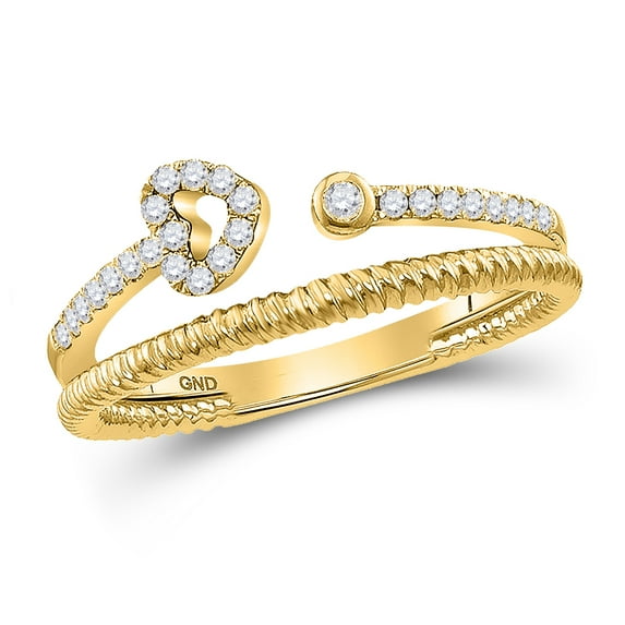 10kt Yellow Gold Womens Round Diamond Open Ended Heart Stackable Band Ring 1/6 Cttw