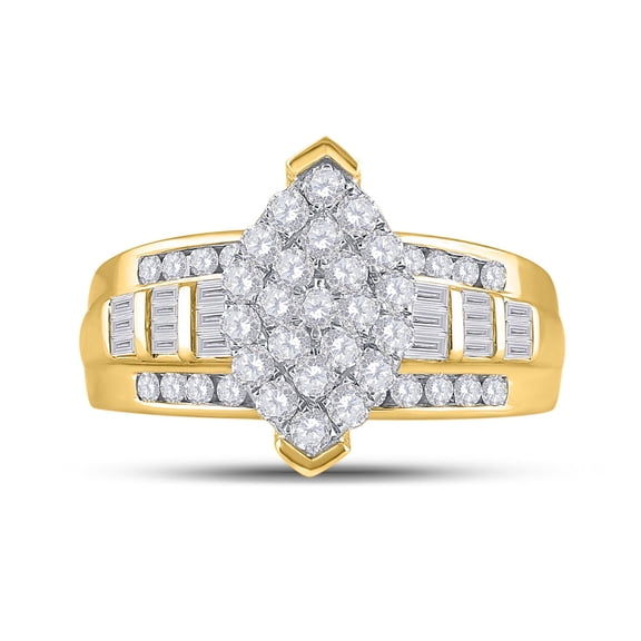 10kt Yellow Gold Womens Round Diamond Oval Cluster Bridal Wedding Engagement Ring 1.00 Cttw