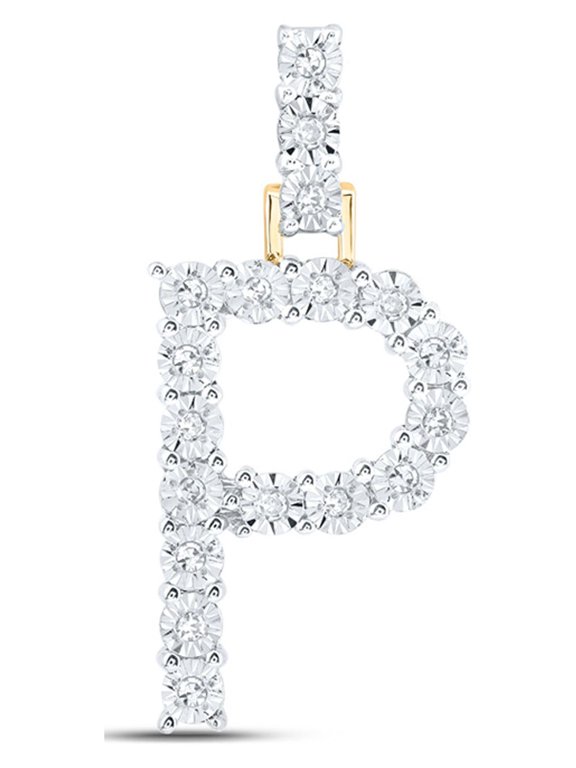 10kt Yellow Gold Womens Round Diamond P Initial Letter Pendant 1/10 Cttw