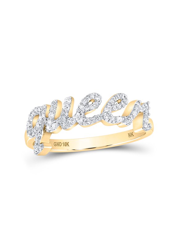 10kt Yellow Gold Womens Round Diamond QUEEN Band Ring 1/5 Cttw
