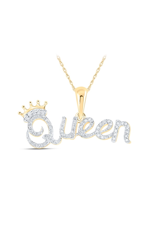 10kt Yellow Gold Womens Round Diamond Queen Crown Fashion Pendant 1/6 Cttw