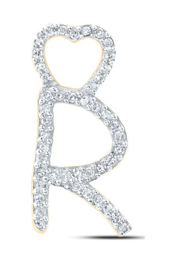 10kt Yellow Gold Womens Round Diamond R Heart Letter Pendant 1/8 Cttw