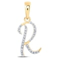thumbnail image 1 of 10kt Yellow Gold Womens Round Diamond R Initial Letter Pendant 1/10 Cttw, 1 of 1