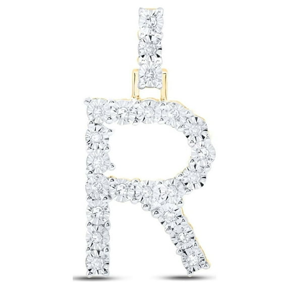 10kt Yellow Gold Womens Round Diamond R Initial Letter Pendant 1/10 Cttw