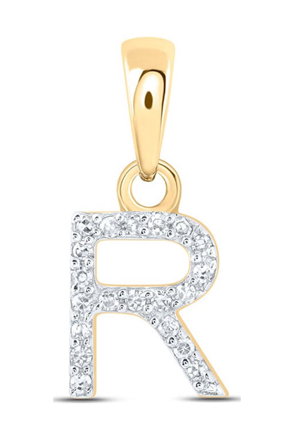 10kt Yellow Gold Womens Round Diamond R Initial Letter Pendant 1/20 Cttw