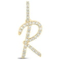 thumbnail image 1 of 10kt Yellow Gold Womens Round Diamond R Initial Letter Pendant 1/8 Cttw, 1 of 1