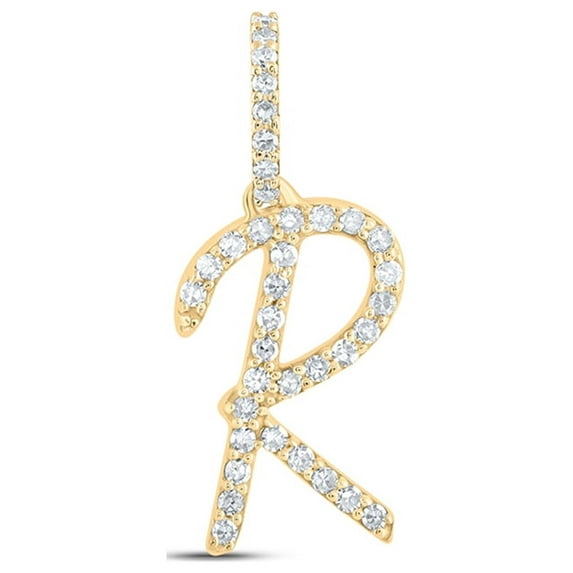 10kt Yellow Gold Womens Round Diamond R Initial Letter Pendant 1/8 Cttw