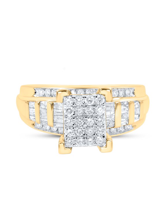 10kt Yellow Gold Womens Round Diamond Rectangle Cluster Bridal Wedding Engagement Ring 7/8 Cttw - Size 7