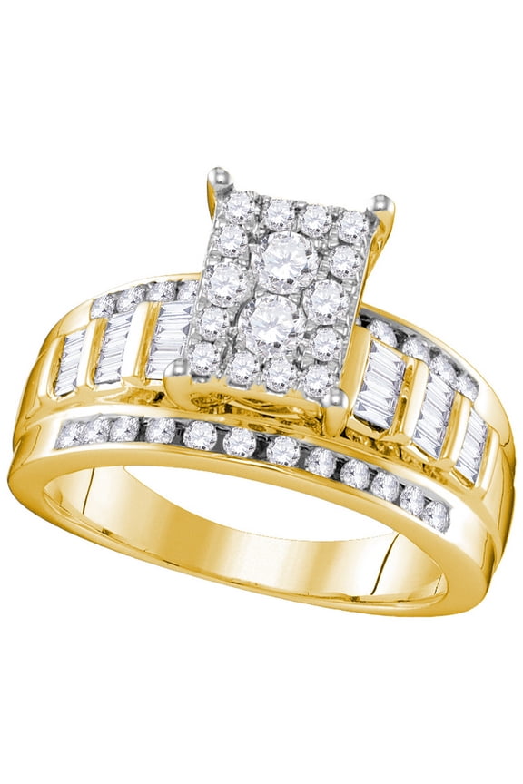 10kt Yellow Gold Womens Round Diamond Rectangle Cluster Bridal Wedding Engagement Ring 7/8 Cttw - Size 8