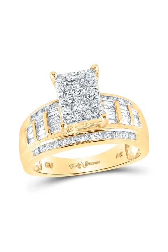 10kt Yellow Gold Womens Round Diamond Rectangle Cluster Bridal Wedding Engagement Ring 7/8 Cttw - Size 8