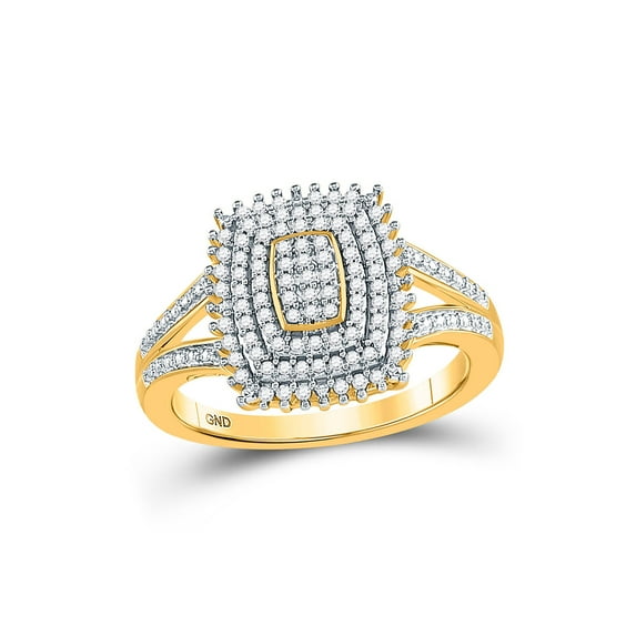 10kt Yellow Gold Womens Round Diamond Rectangle Cluster Split-shank Ring 1/4 Cttw