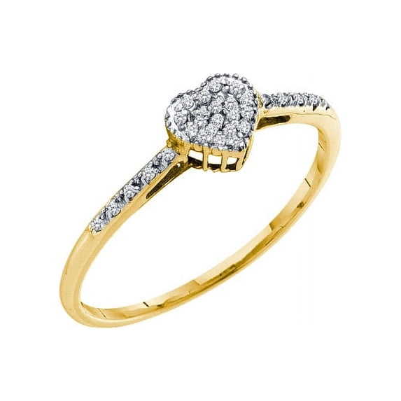 10kt Yellow Gold Womens Round Diamond Slender Heart Cluster Ring 1/12 Cttw